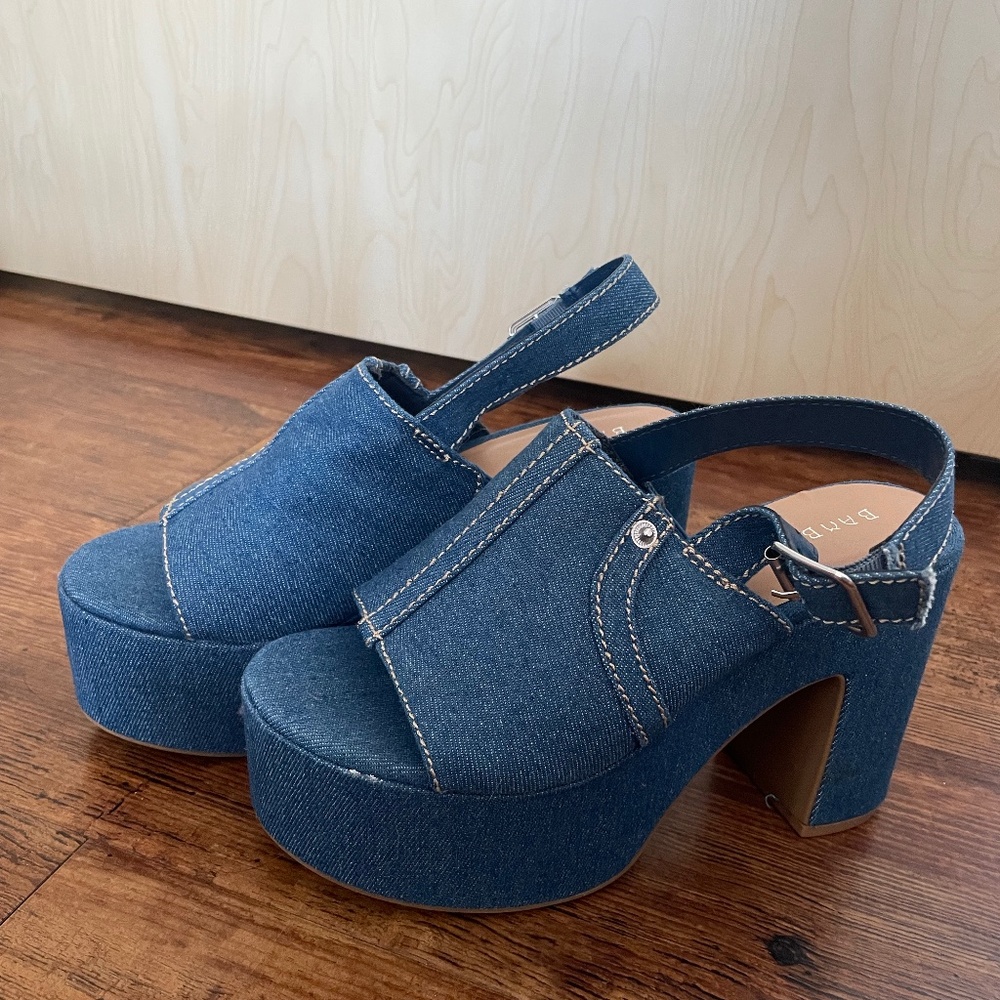 BAMBOO Denim Wedge Heels with Strap